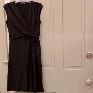 Black Lands’ End Midi Dress with Cap Sleeves and Knotted Waist